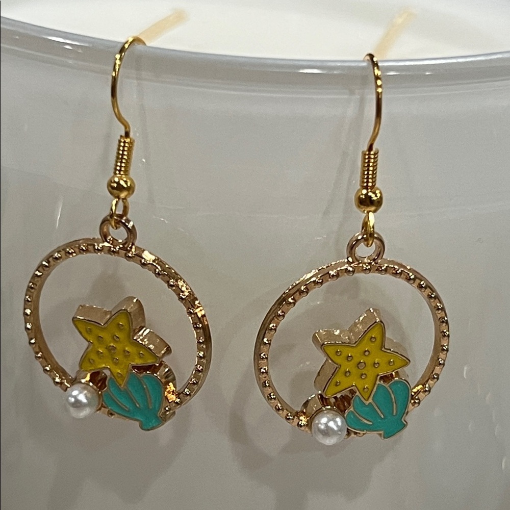Gold and Yellow Starfish Hoop Earrings